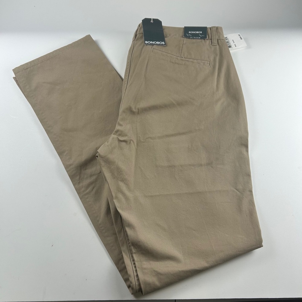 Bonobos Mens 34x34 Preppy Casual Slim Fit Chinos True Khaki Cotton Pants NWT